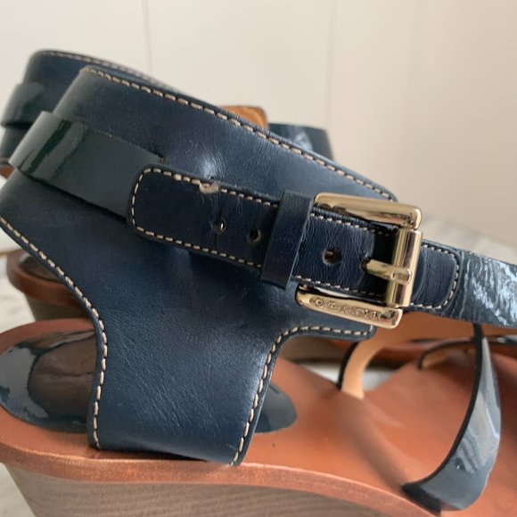 Coach Navy Leather Wedge Sandals size 9.5 - Picture 4 of 10